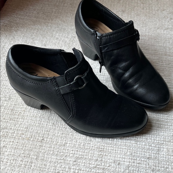 Clarks Black Heeled Ankle Boots - Picture 1 of 5